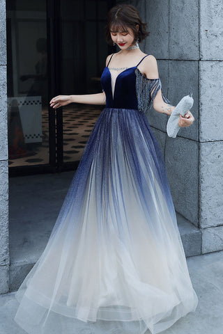 black blue ombre prom dress