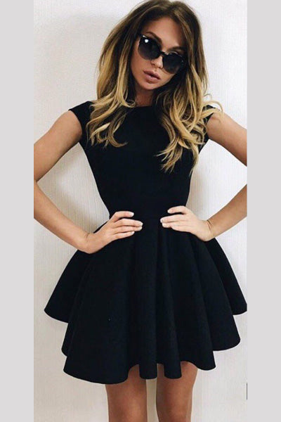 short sleeve black cocktail dress
