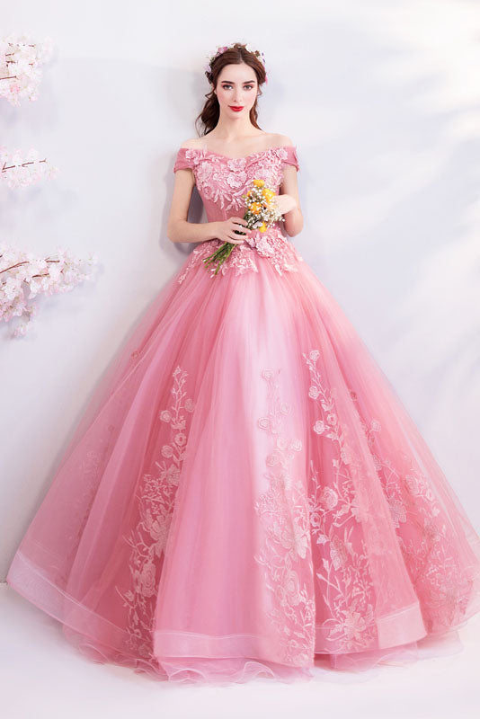 Off the Shoulder Puffy Tulle Prom Dress Appliqued Quinceanera Dress N2 ...