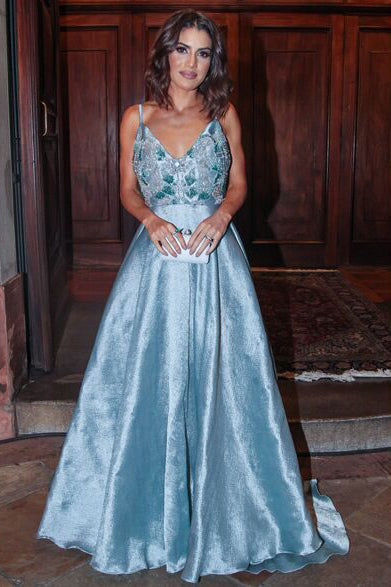 light blue beaded prom dress