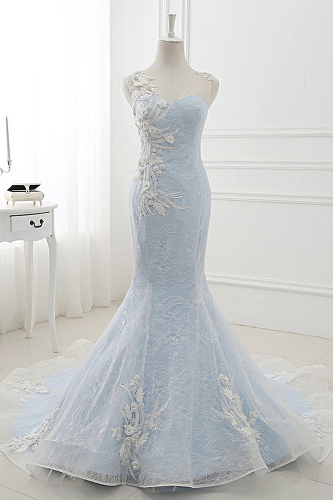 light blue lace gown