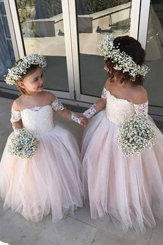 Adorable Long Sleeve Flower Girl Dresses Little Girls Sheer Neck