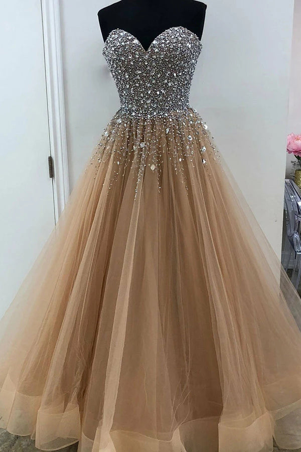 Puffy Sweetheart Floor Length Beading Prom Dress Glitter Long Formal Simibridaldresses 0521