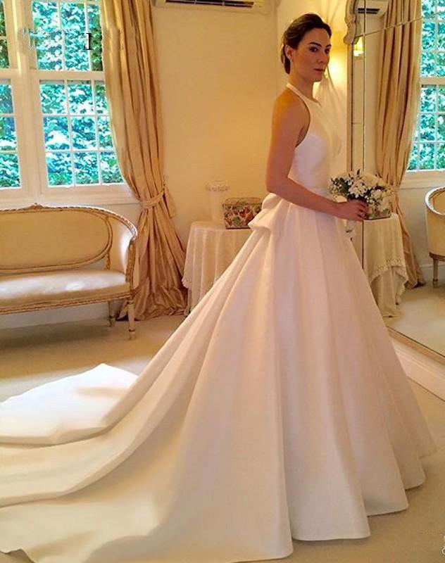 halter satin wedding dress