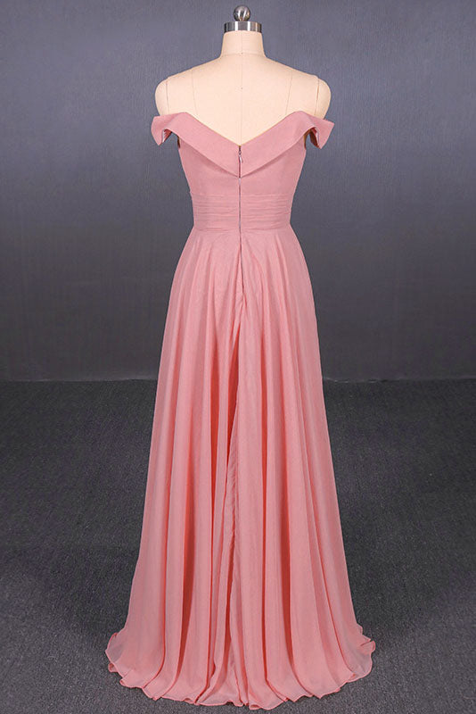 Strapless Floor Length Chiffon Pink Prom Dress, Simple A Line Bridesma ...