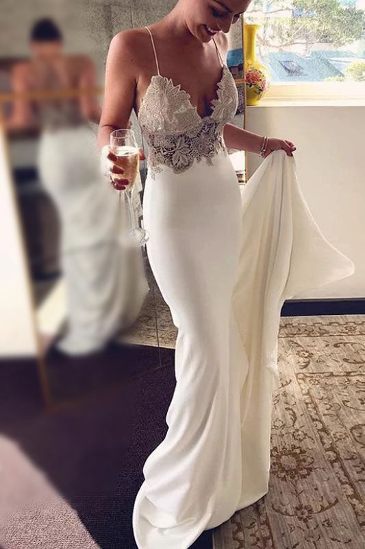 Sexy Spaghetti Straps Mermaid Wedding Dresses Long Beach Wedding Dress With Lace N1789 2860