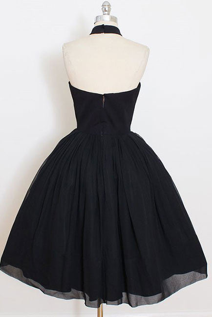 A Line Sleeveless Homecoming Dress, Simple Halter Party Dresses, Black ...