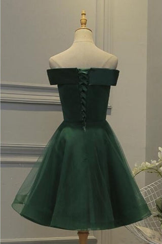 Dark Green Off the Shoulder Tulle Homecoming Dress, A Line Appliqued ...