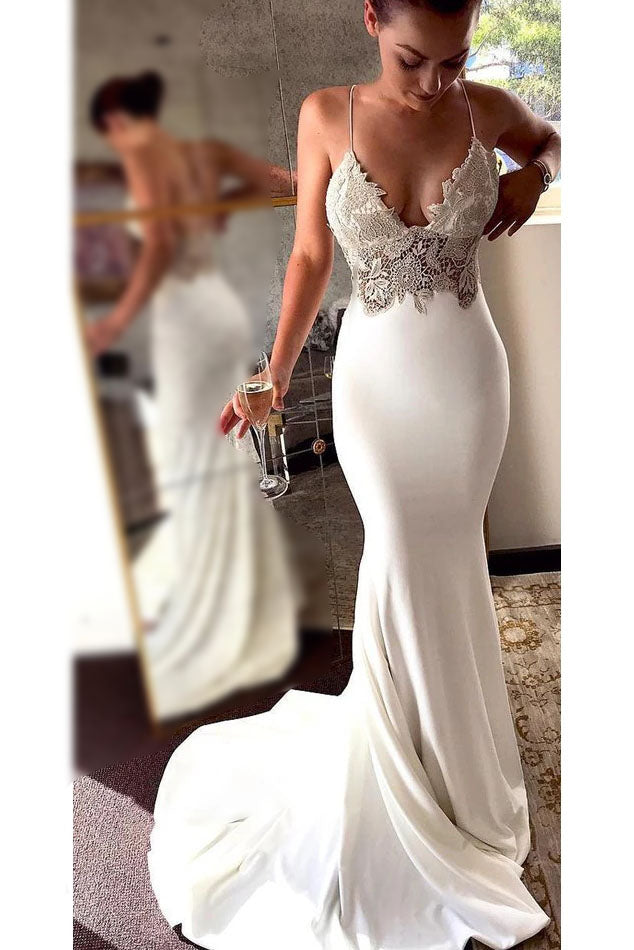 Sexy Spaghetti Straps Mermaid Wedding Dresses Long Beach Wedding Dress 8809