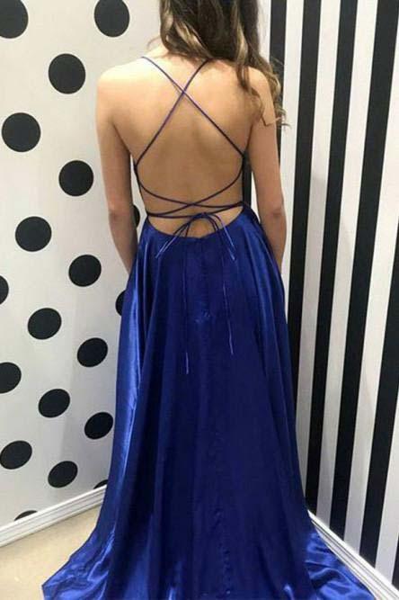 Royal Blue Spaghetti Strap Formal Dress With Side Slit Sexy Sleeveless Long Prom Dress N1616 