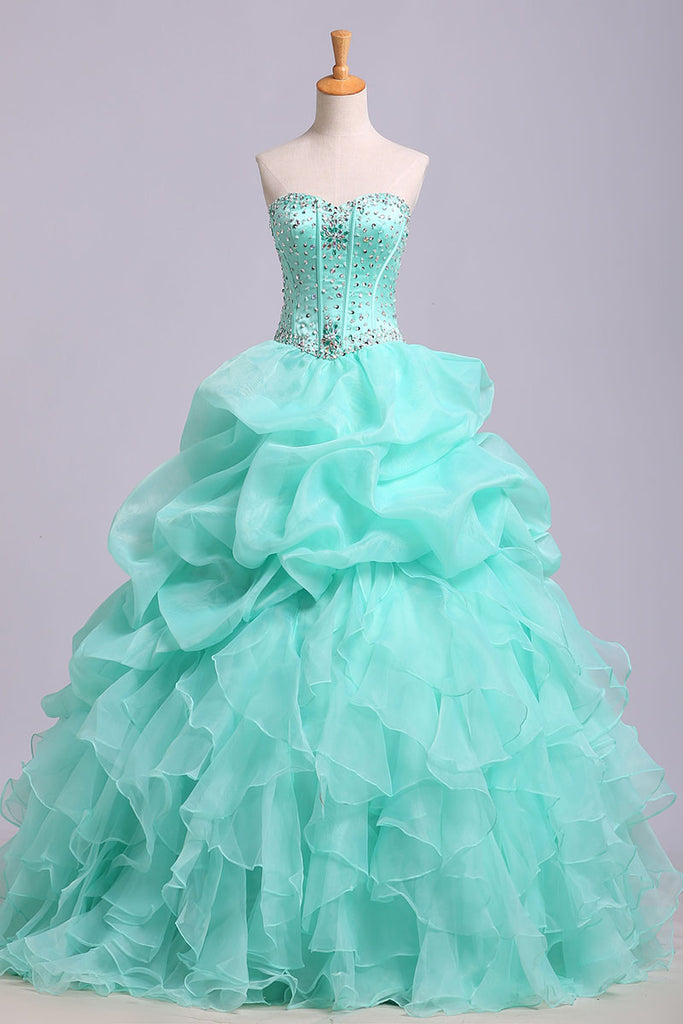 Puffy Sweetheart Sleeveless Organza Floor Length Prom Dress with ...