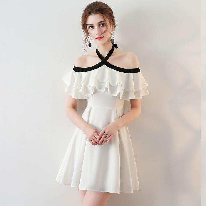 Light Ivory Halter Chiffon Short Homecoming Dresses,Short Prom Dresses ...