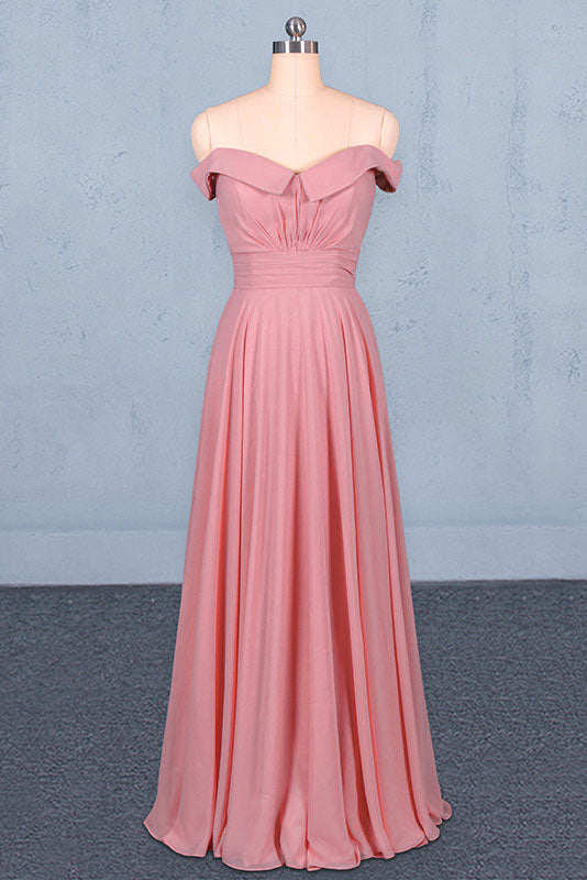 Strapless Floor Length Chiffon Pink Prom Dress, Simple A Line Bridesma ...