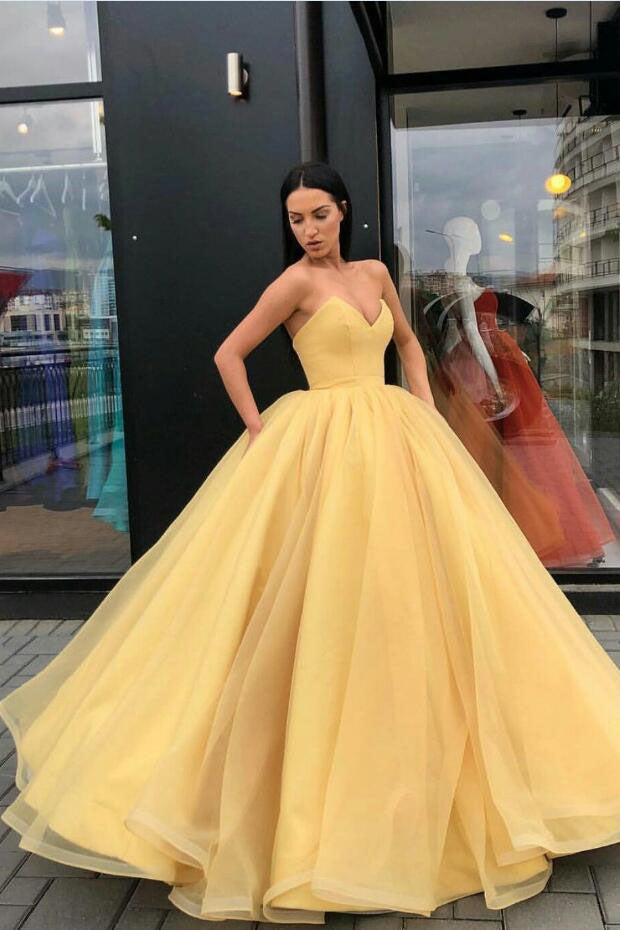 Yellow Ball Gown Sweetheart Prom Dress, Princess Floor Length Tulle