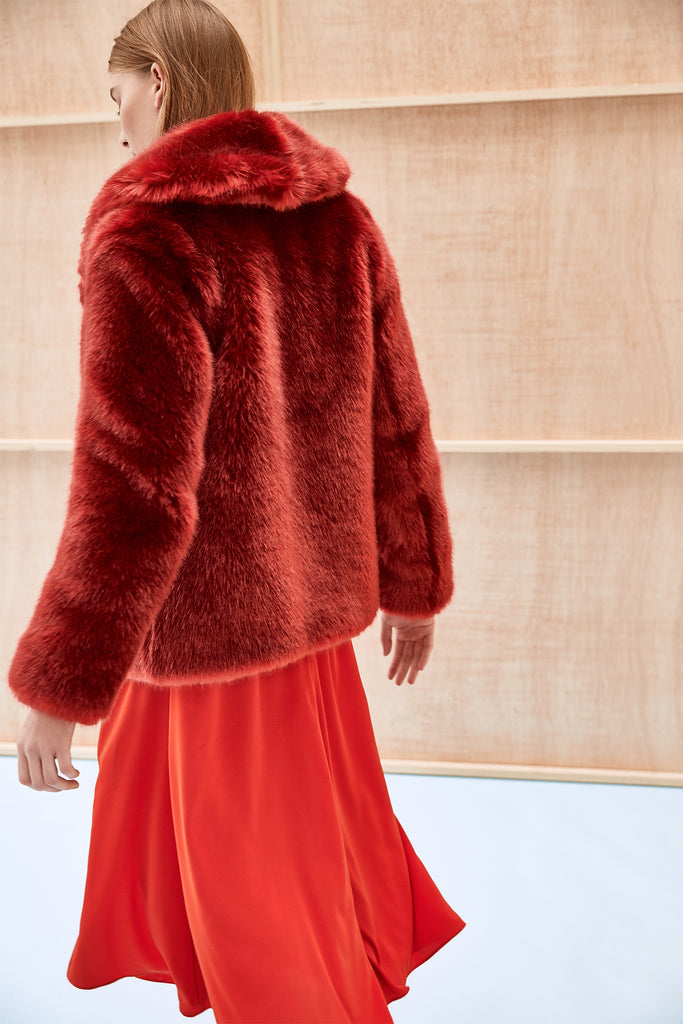 Faux Fur Red Jacket - ANNA – LaSeine&Moi