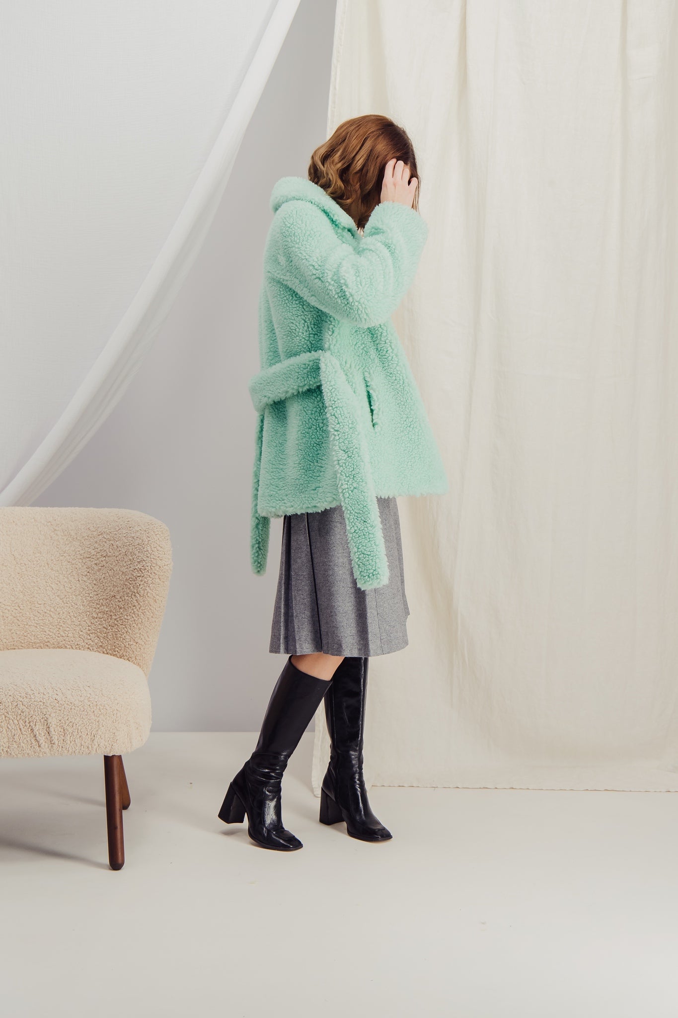 Faux Shearling Belted Mint Jacket - HÉLOÏSE