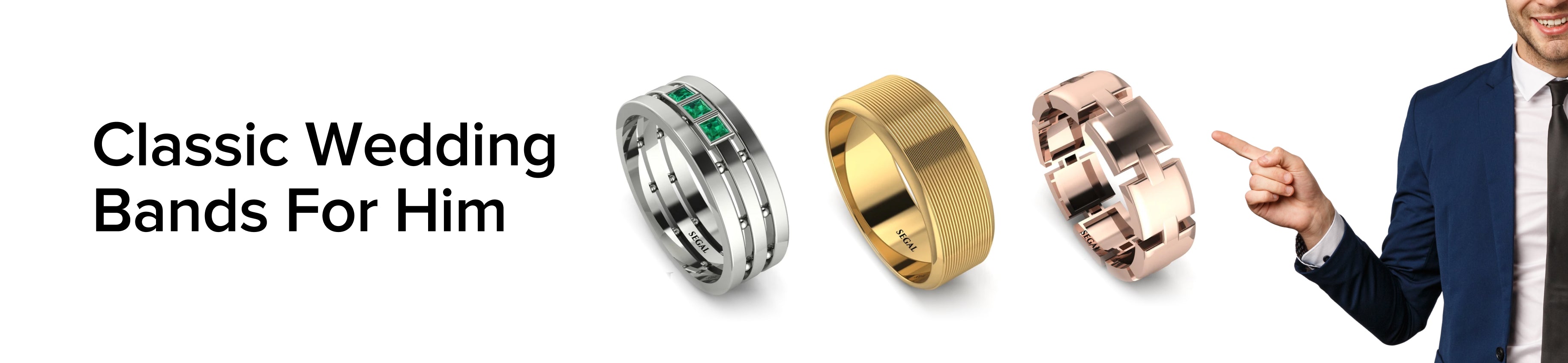 Classic Wedding Bands for Him Banner