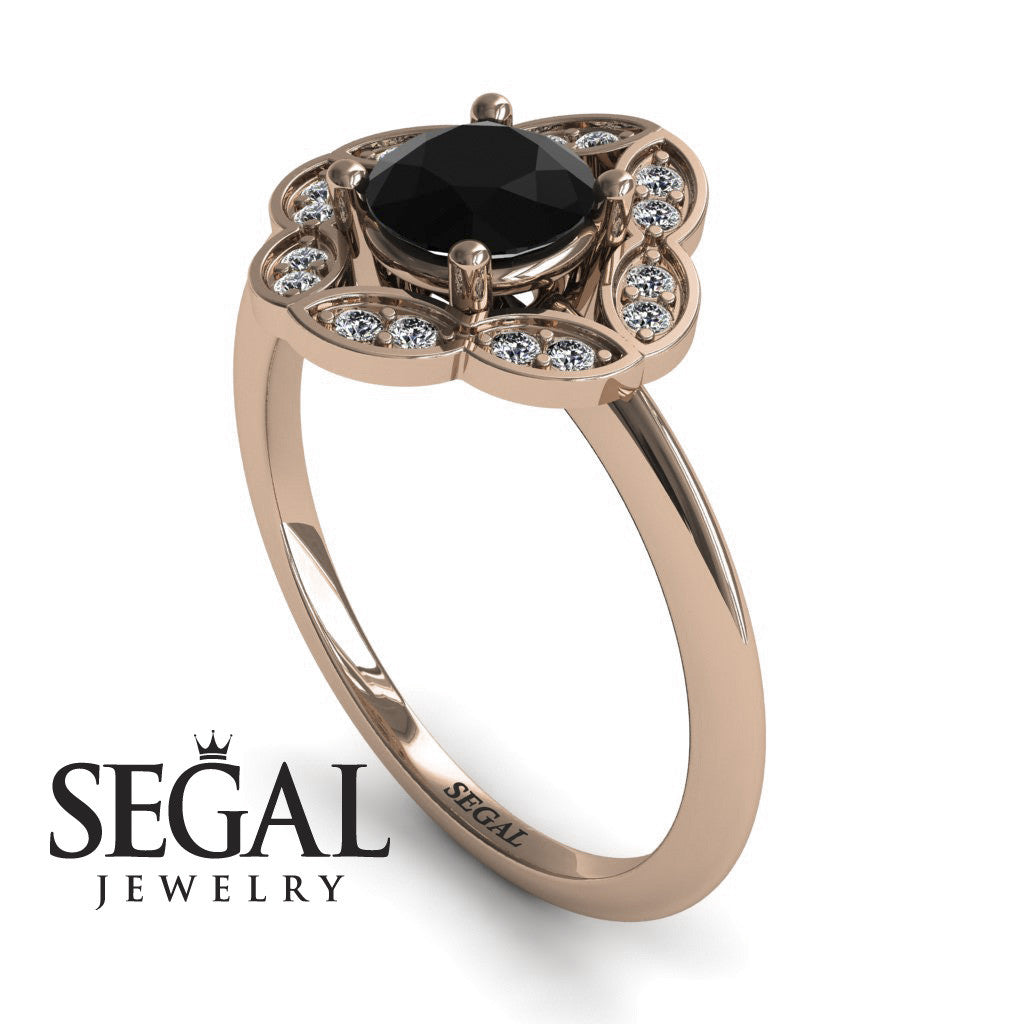 Halo Engagement Ring - 14K Rose Gold 0.84 Carat Round Cut Black Diamond ...