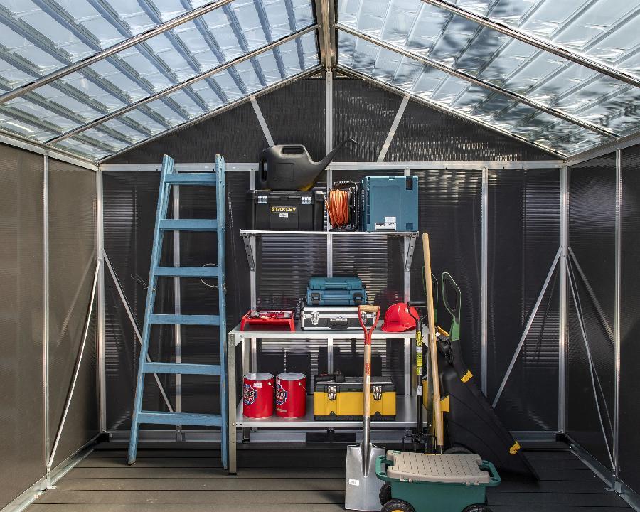 palram yukon™ 11 ft. × 13 ft. skylight™ storage shed in