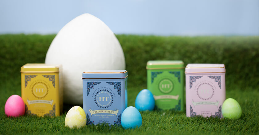 easter eggs and tea tins