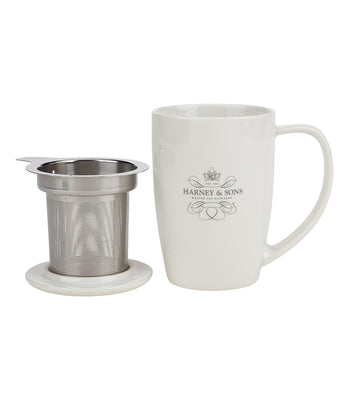 FORLIFE NewLeaf Glass Tea 16-Ounce Mug with Infuser and Lid White