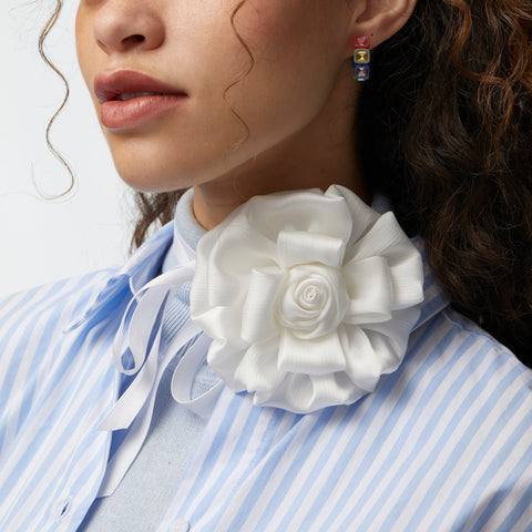 IVORY SILK ROSETTE RIBBON CHOKER