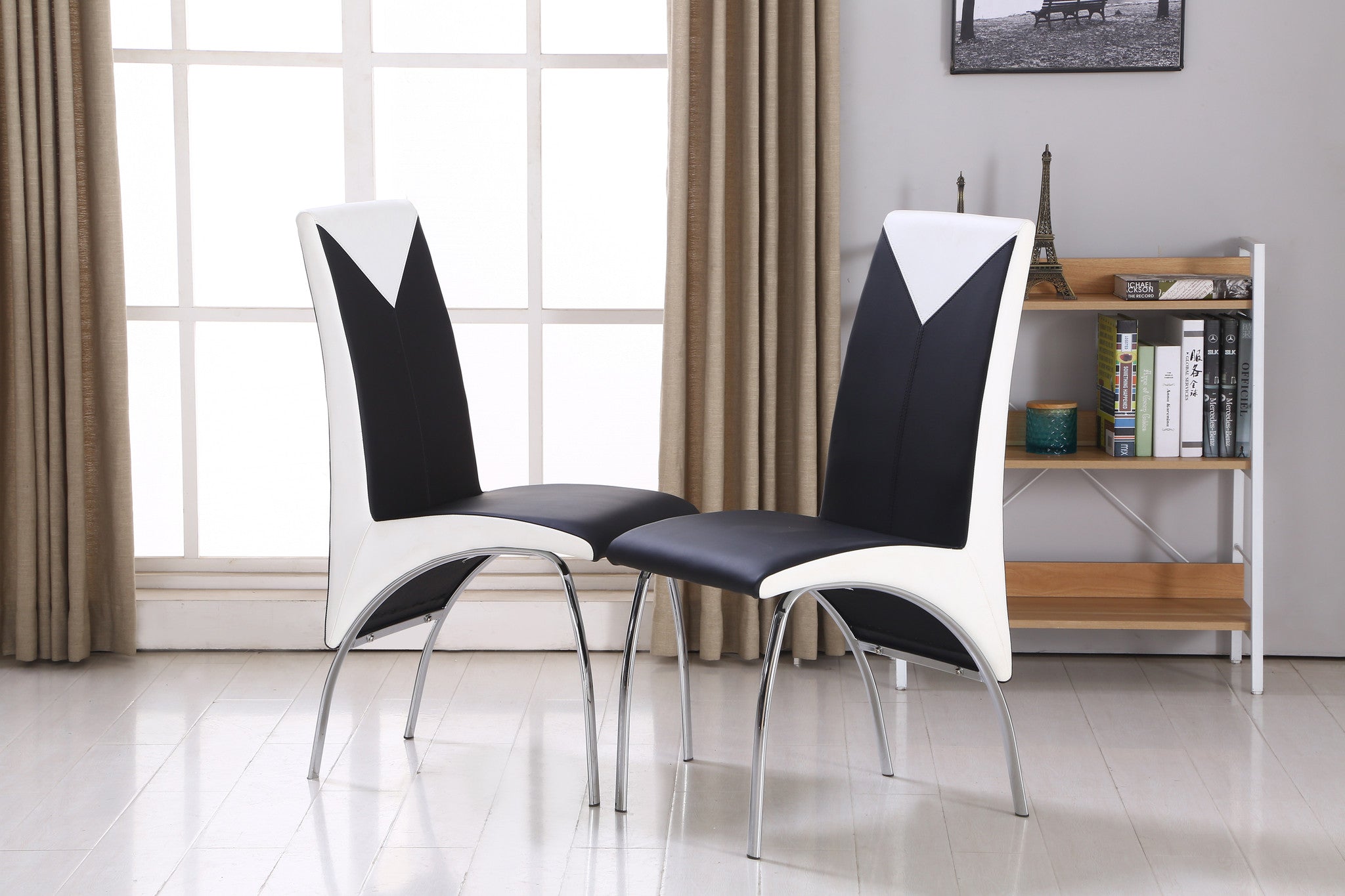 x2 charming faux leather dining chair comfortable thick seat pad colours  black blackwhite blackred and greywhite with chrome frame