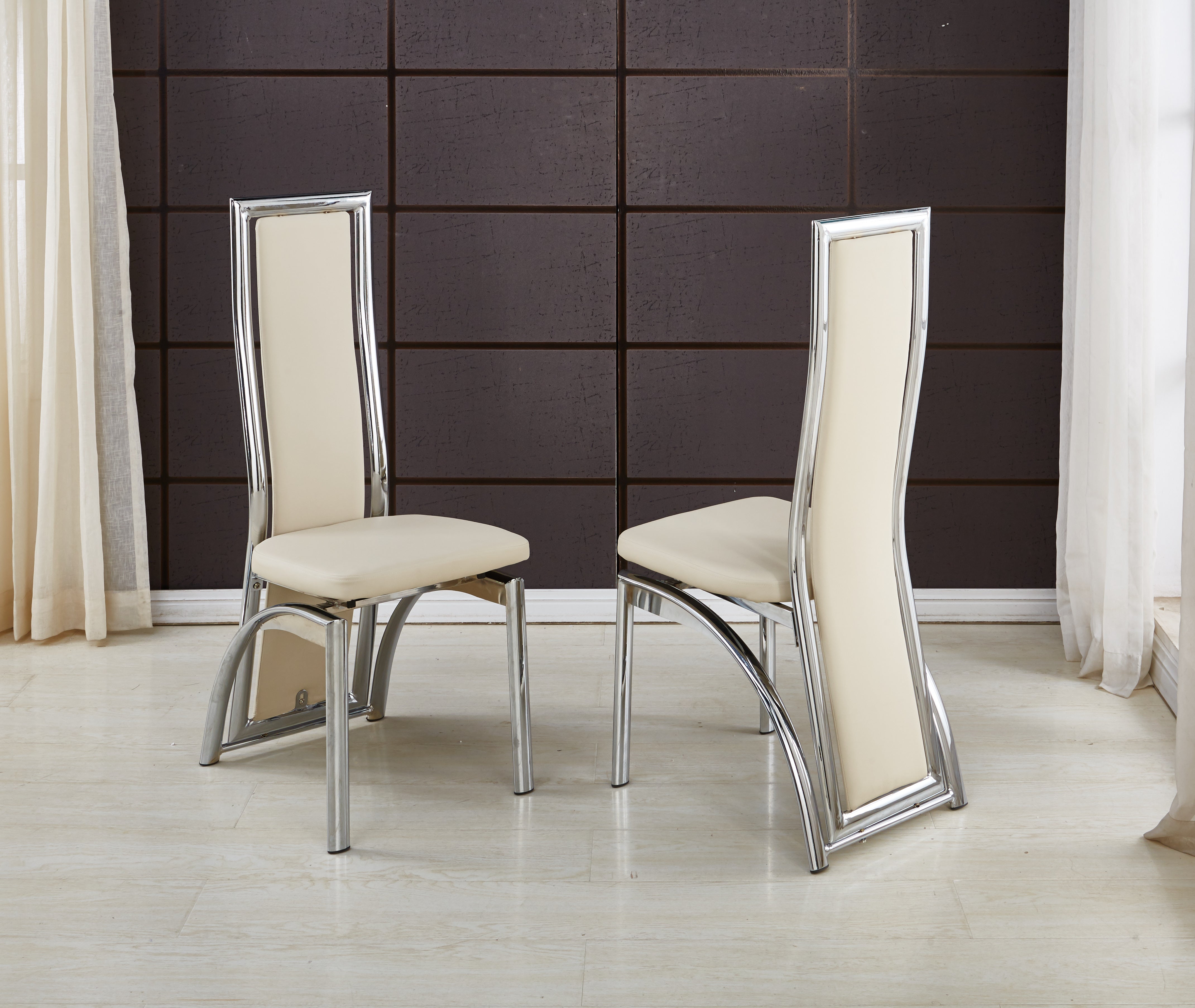 Venus Faux Leather Foam Padded High Back Dining Chairs Solid Chrome Fr Modernique