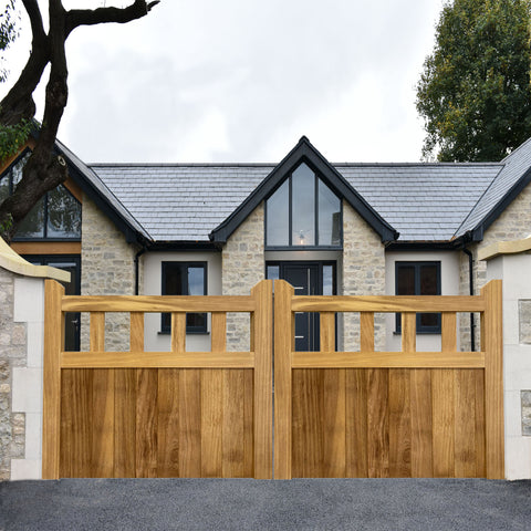 Hardwood Iroko Cottage Style Entrance Gates | Handmade Modern Gates | Fast & Free Delivery