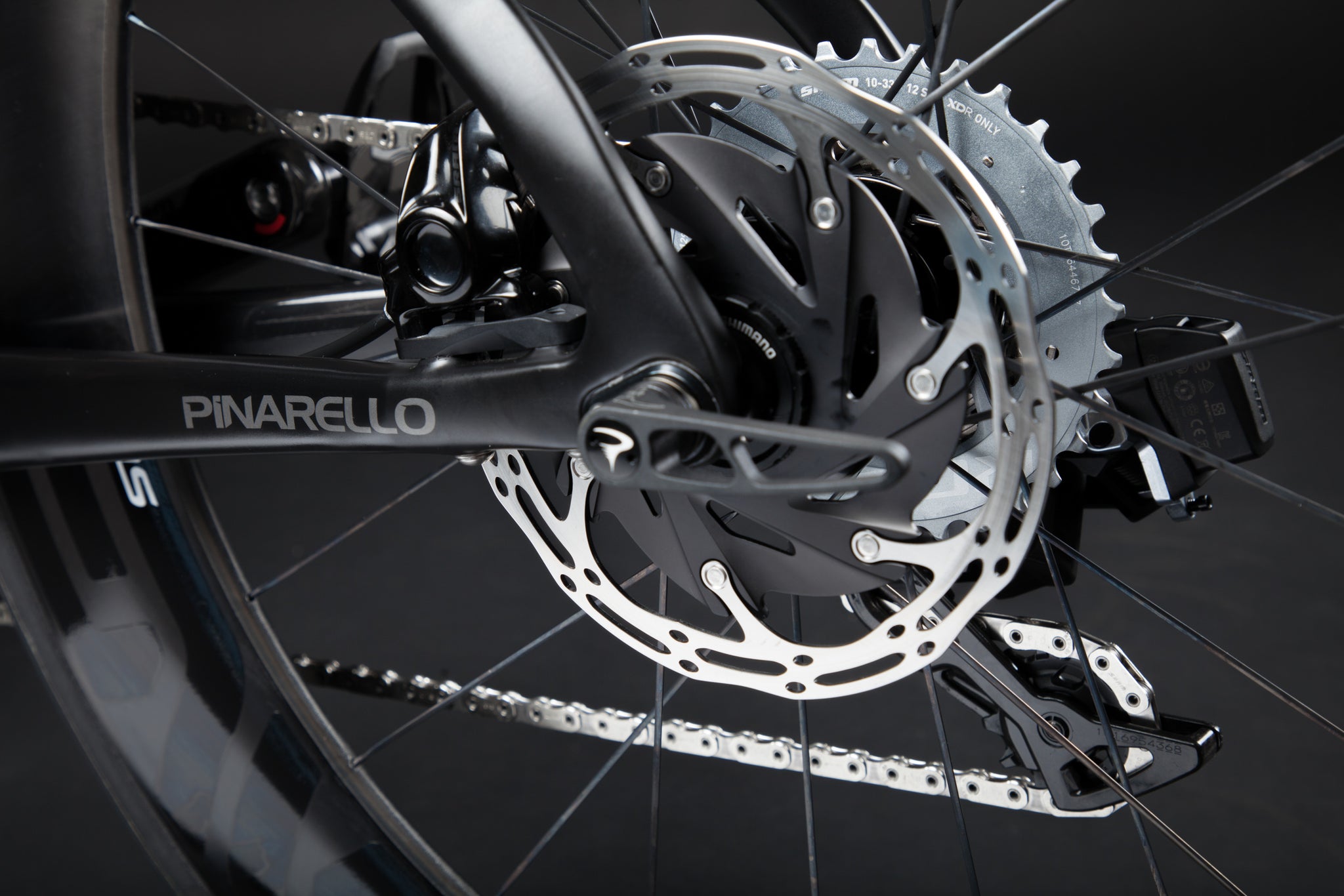 A Blacked Out Pinarello Bolide Gallery rear dropout rotor
