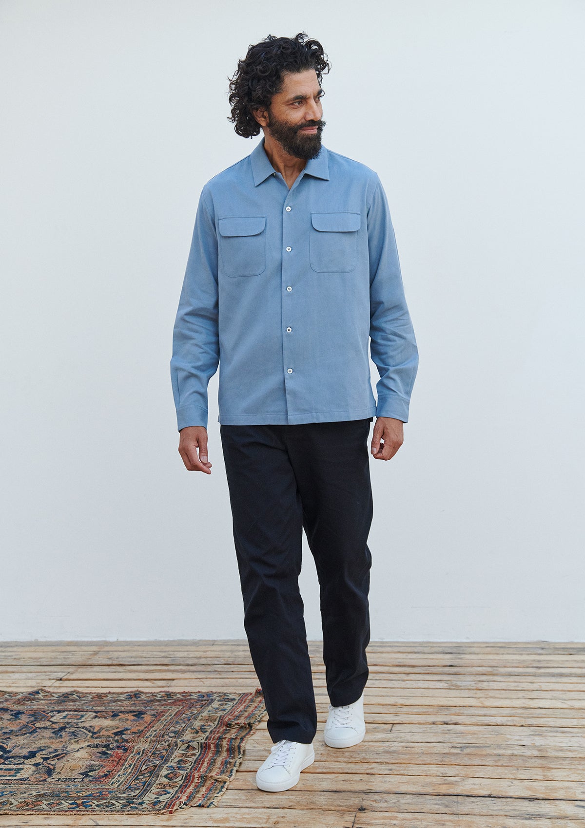 Image of Long Sleeve Double Pocket Shirt - Pale Blue