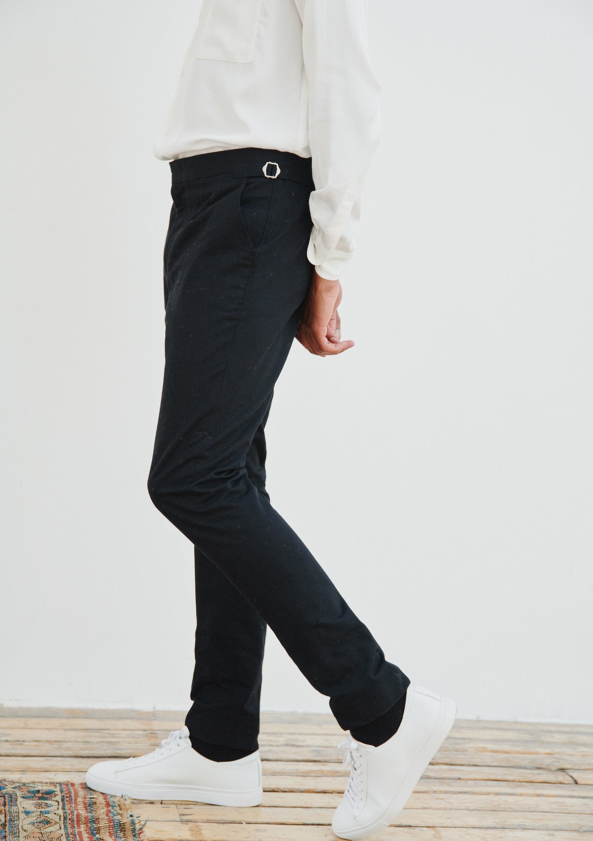 Image of Cotton High Waisted Trousers - Black