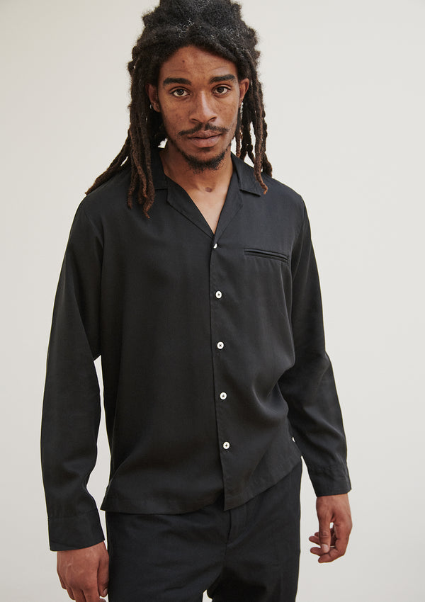 Long Sleeve Camp Collar Shirt - Black