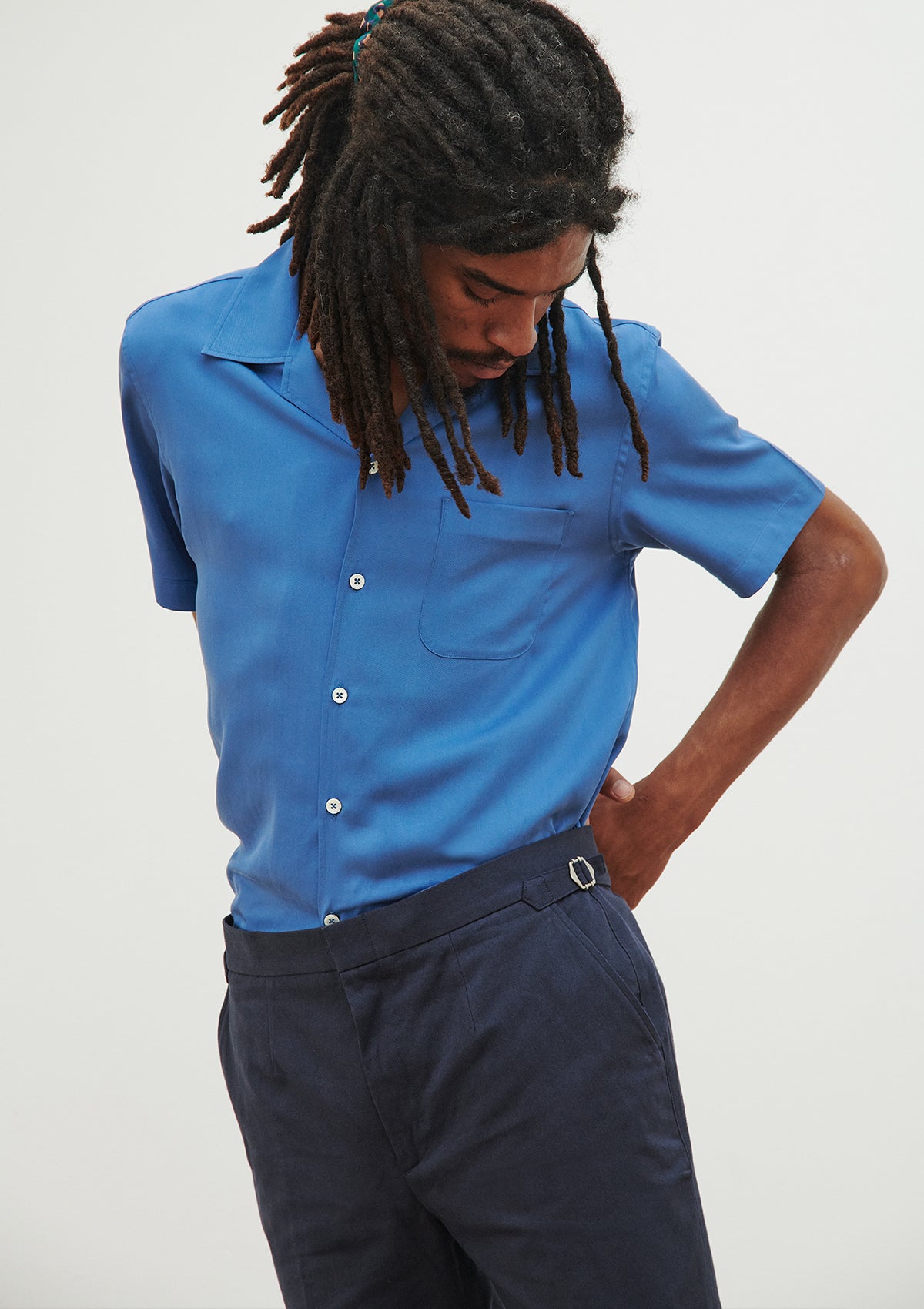 Image of Short Sleeve Pocket Camp Collar Shirt - Blue