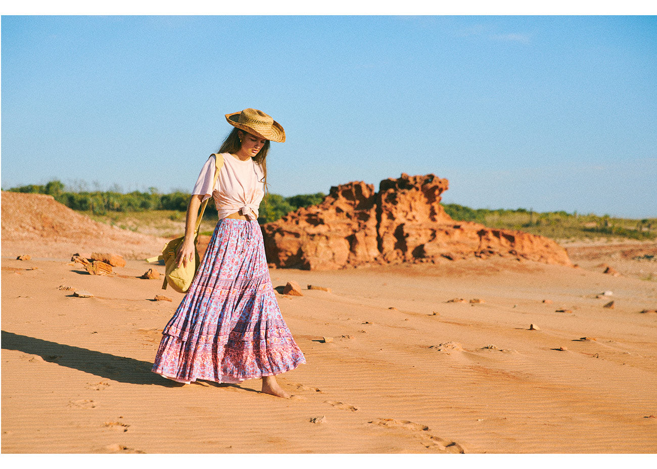 The sustainably made bohemian Christina Maxi Skirt created by Arnhem Byron Bay