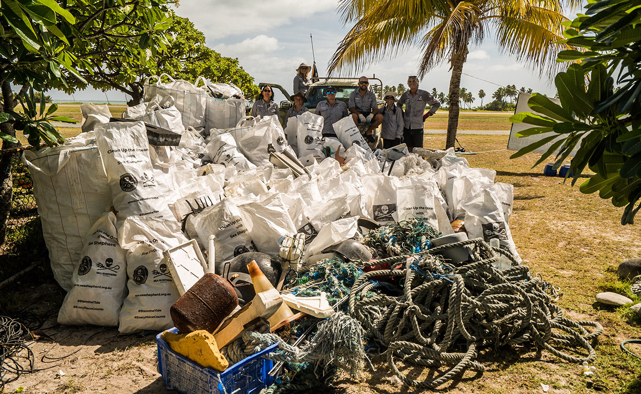 The Sea Shepherd Marine Debris Team post clean up at the Coco Islands
