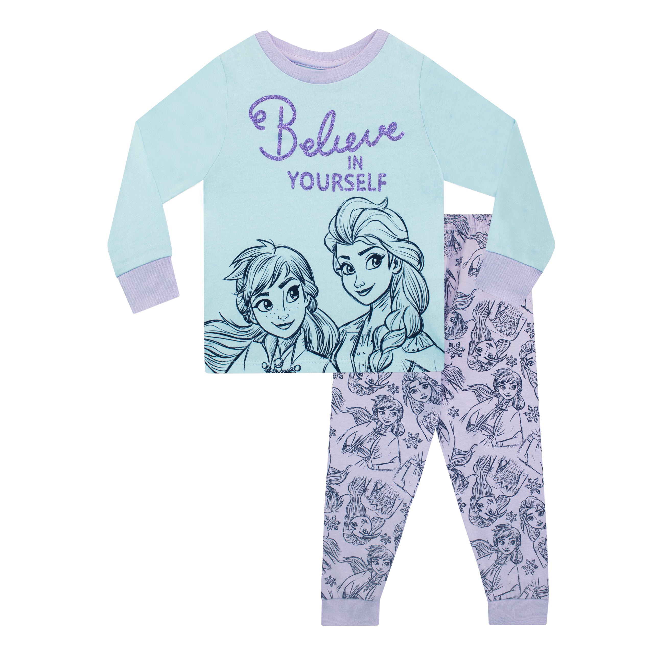 Disney Frozen Girls 4 Piece Sleep Set Princess Elsa & Anna Knit Pajamas 10  