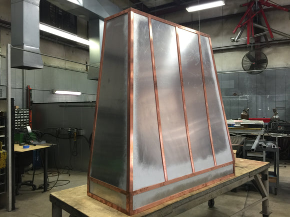 custom stainless steel range hood with copper stapping