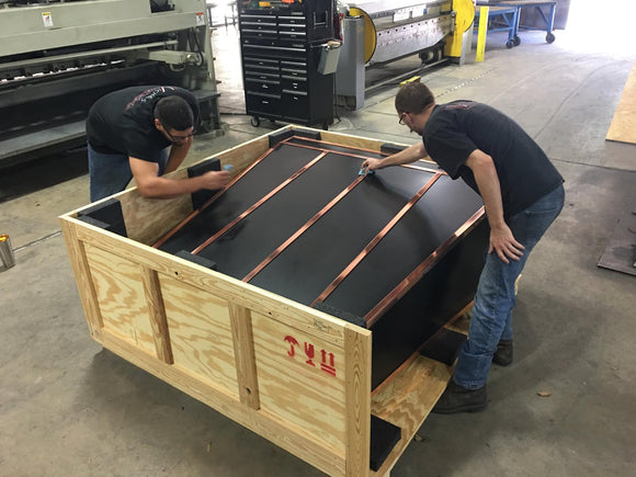 custom blackened stainless steel range hood