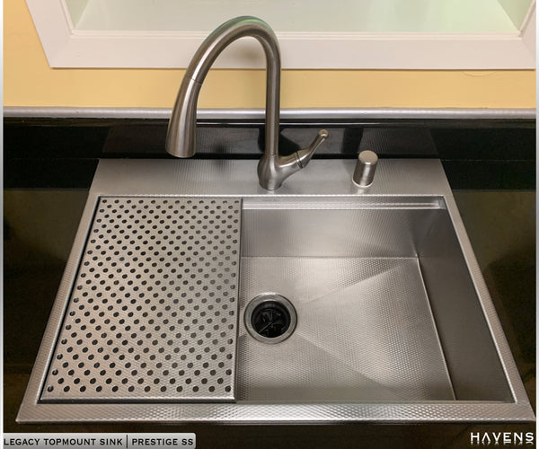 Stainless drop in sink with faucets and drainboard drying rack