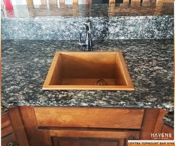 Top mount copper bar sink, handcrafted from 14 gauge pure copper.