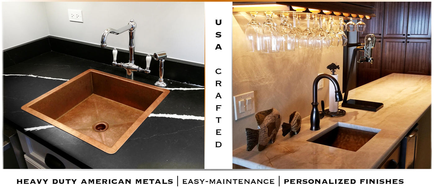 Copper bar sinks and stainless steel kitchen prep sinks USA made Havens Metal. 