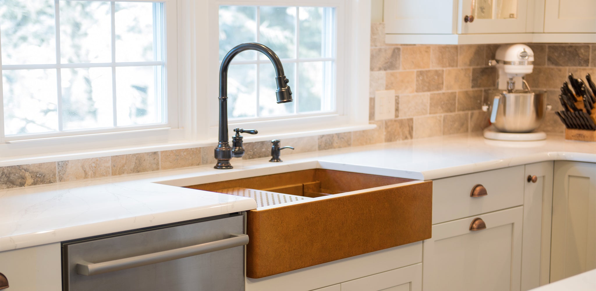 kitchen with galvanized sink