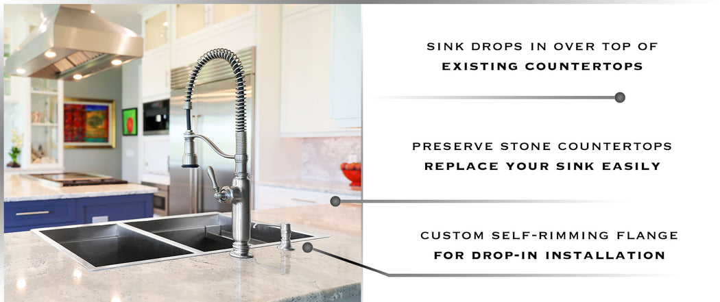 Custom top mount stainless steel sinks drop in installation