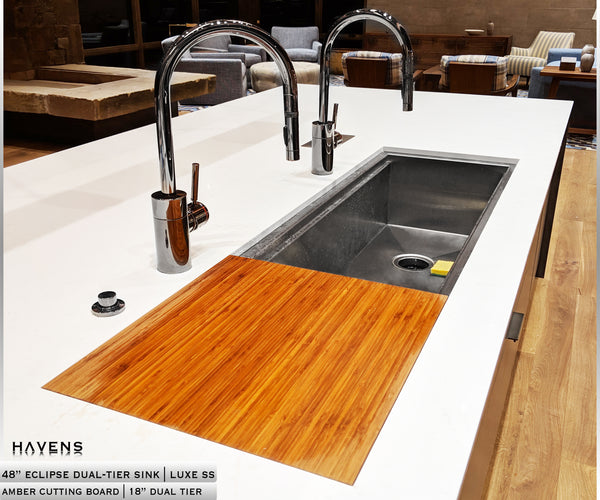 Eclipse dual tier Galley sink with cutting board and two faucets