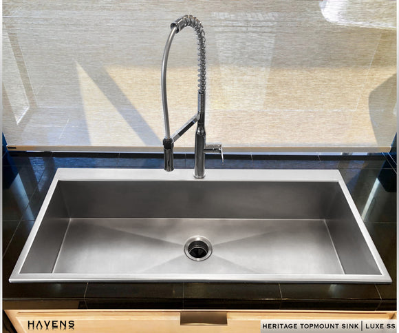 custom stainless top mount sink with deck for faucet