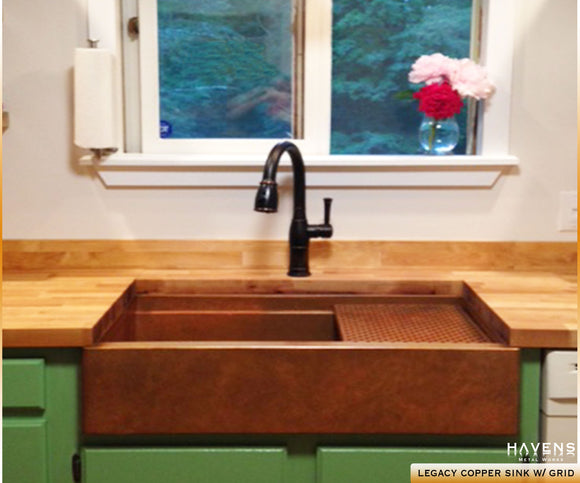 Copper farm sink built in the USA by Havens Metal in the Legacy farmhouse 33" option.