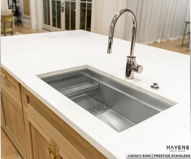 Custom single bowl kitchen sink with workstation ledge