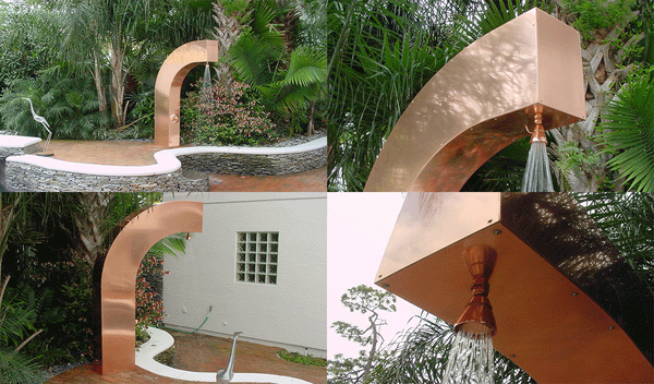 Outdoor copper shower custom made from 14 gauge copper.