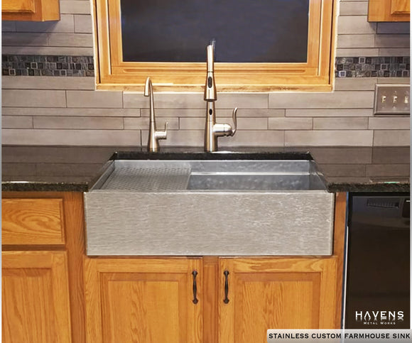 Farmhouse custom kitchen sink with wooden cabinets